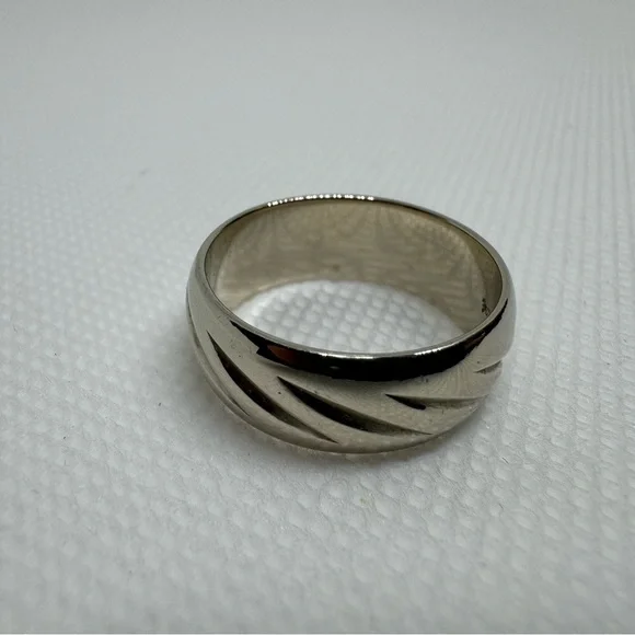 Mens Vintage Estate 14K White Gold Wed Lok Wedding Band Ring, 8g Size 9